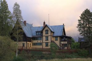 Mora, Sweden - September 21, 2015: Back view of Zorngarden in Mora, Sweden. While it used to be home of the swedish painter Anders Zorn, it serves as a museum nowadays.