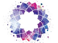 Geometric mandala flower frame. Watercolor texture and splash. Colorful blue, purple, pink colors. Cosmic space texture. Vector illustration edited